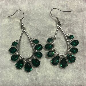 Elegant Silver and Green Teardrop Earrings